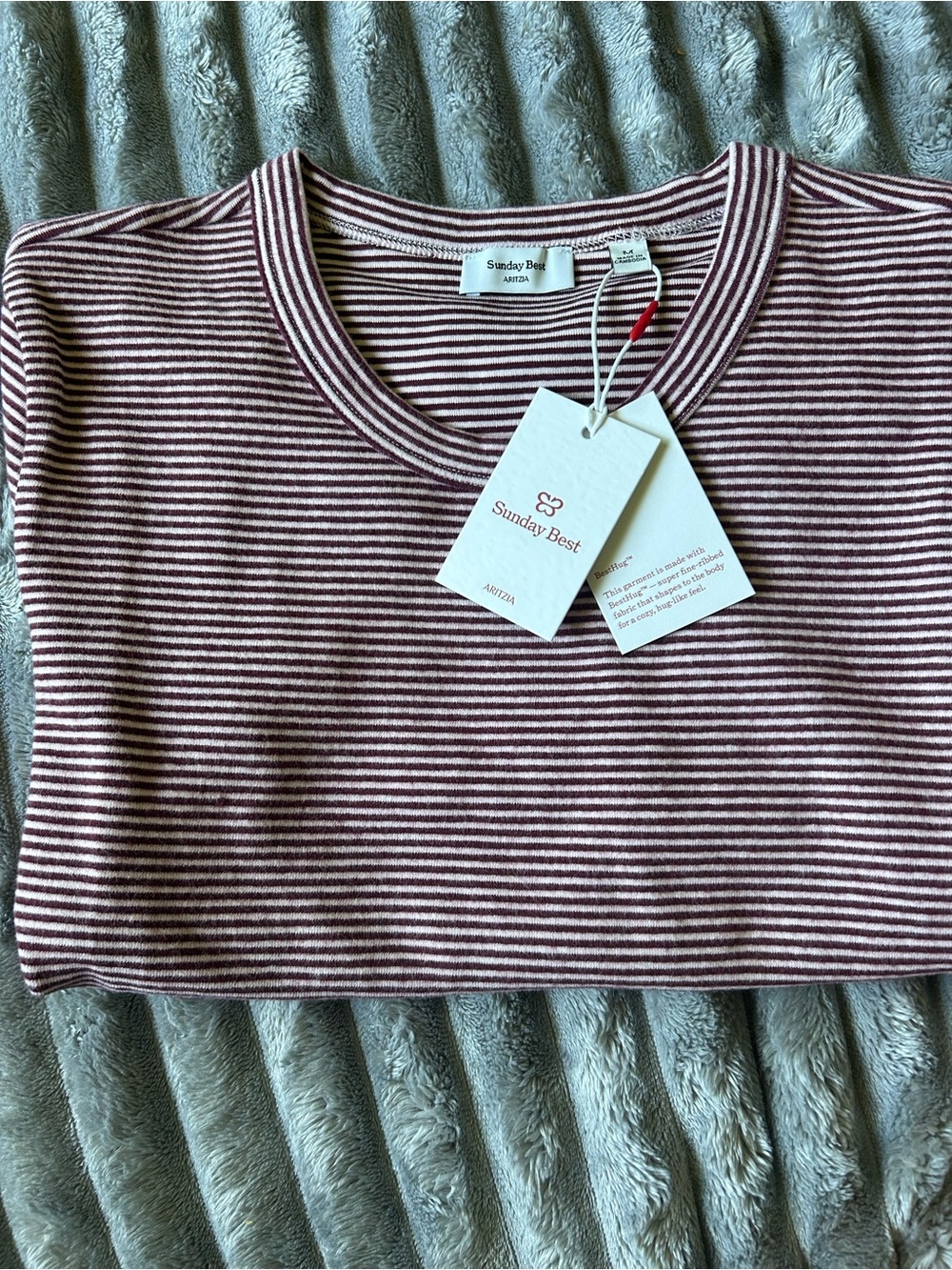 Aritzia Sunday Best Pink & BRGDY  Striped Short-Sleeve Tee